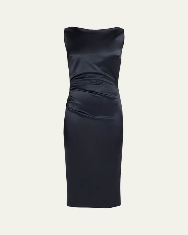Cowl Satin Midi Sheath Dress